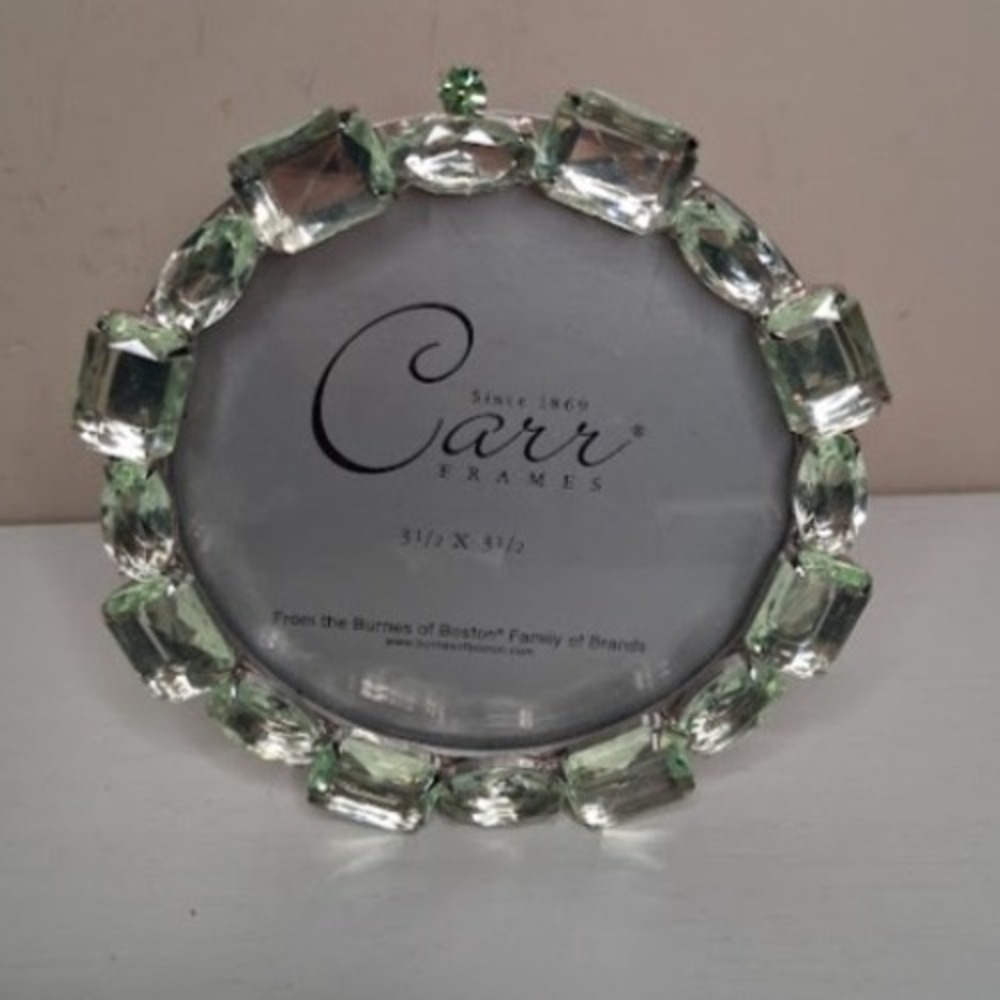 Carr Frames Round Crystal Picture Frame Green Faceted Glass 3.5"